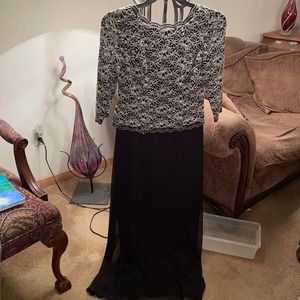 Alex Evenings Black and Silver Lace Dress